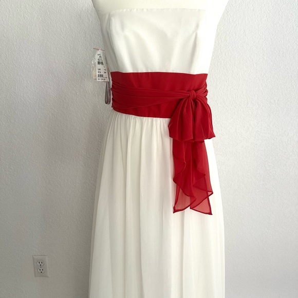 Alfred Angelo Strapless Long Gown with Red/Orange Sash NWT - Picture 2 of 6